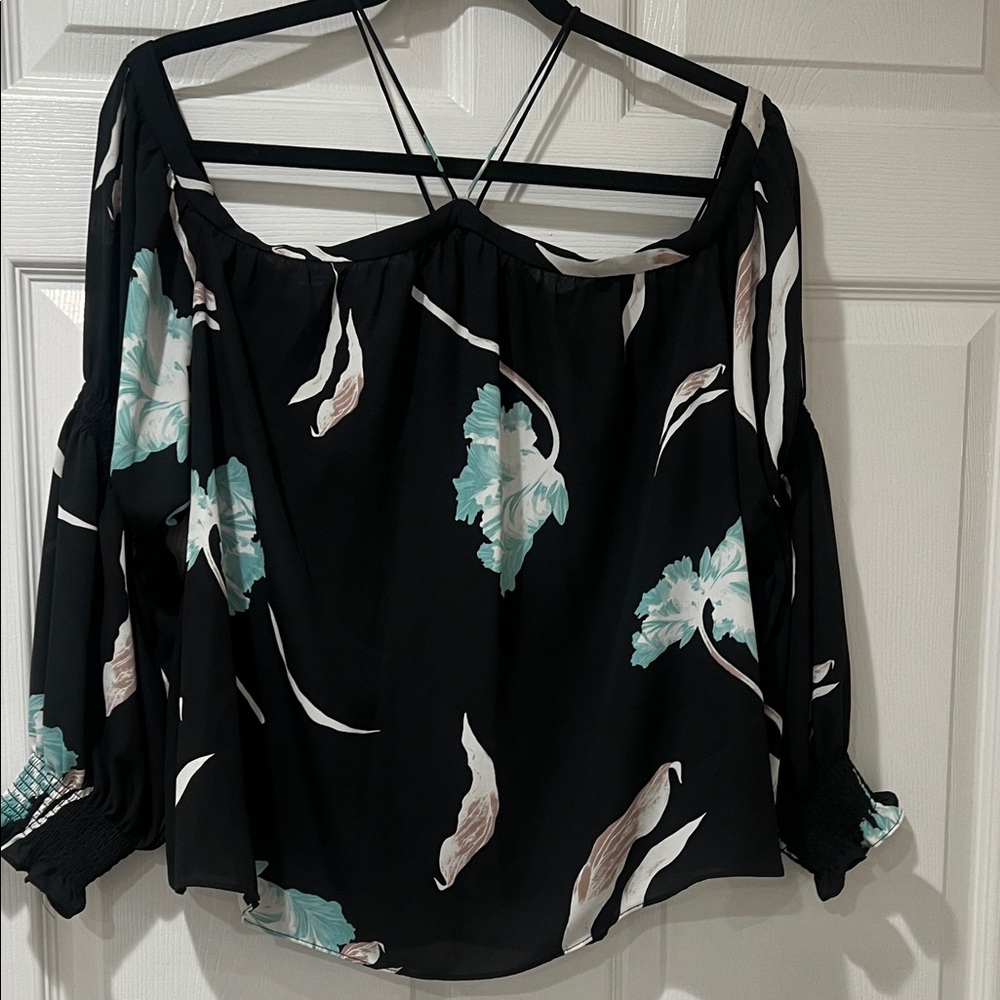 INC International Concepts Black Floral Blouse